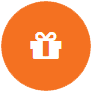 Orange circle with white gift box icon